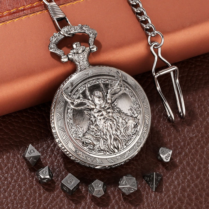 WorldNorse Retro Druid Dice Waist Chain - Pocket Watch Case + Chain + Dice - Silver - image 7