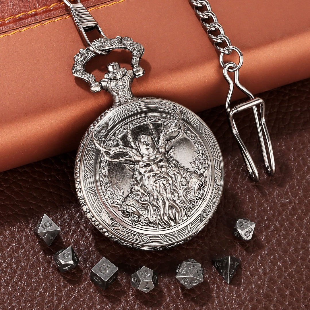 WorldNorse Retro Druid Dice Waist Chain - Pocket Watch Case + Chain + Dice - Silver - image 6