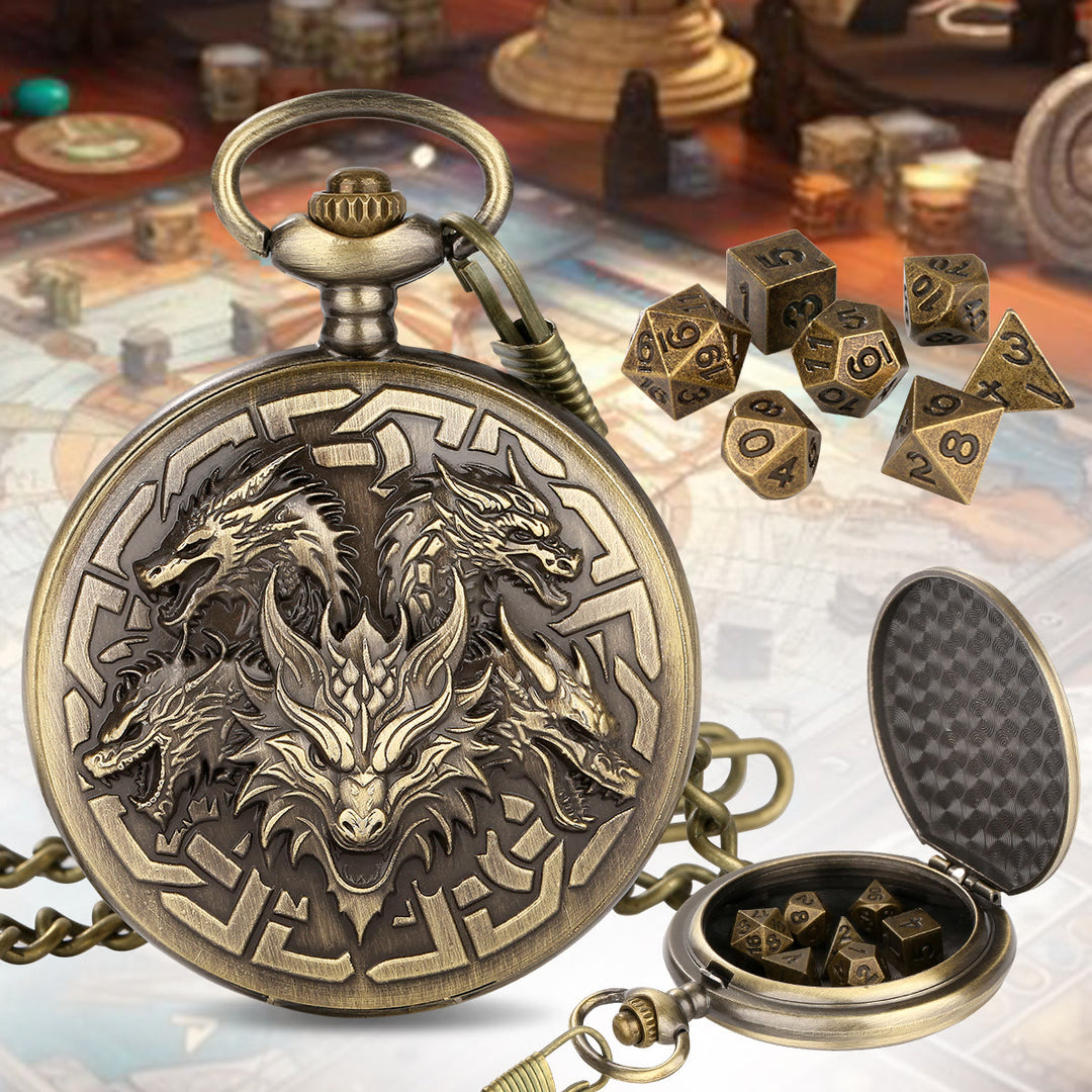 WorldNorse Norse Dragon Dice Accessories Waist Chain - Pocket Watch Case + Chain + Dice - Gold - image 1