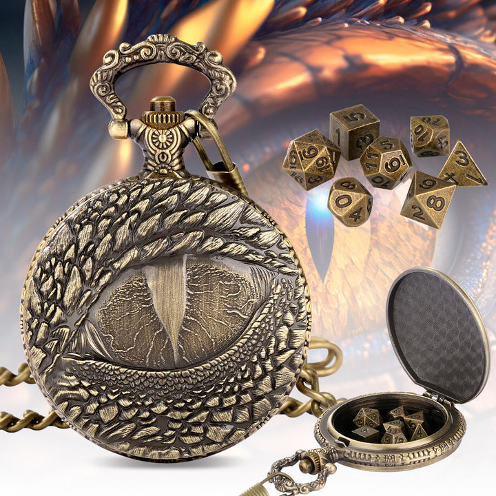 WorldNorse Dragon Eye Seven Dice Waist Chain - Pocket Watch Case + Chain + Dice - Gold - image 6