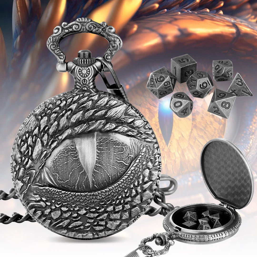 WorldNorse Dragon Eye Seven Dice Waist Chain - Pocket Watch Case + Chain + Dice - Silver - image 1