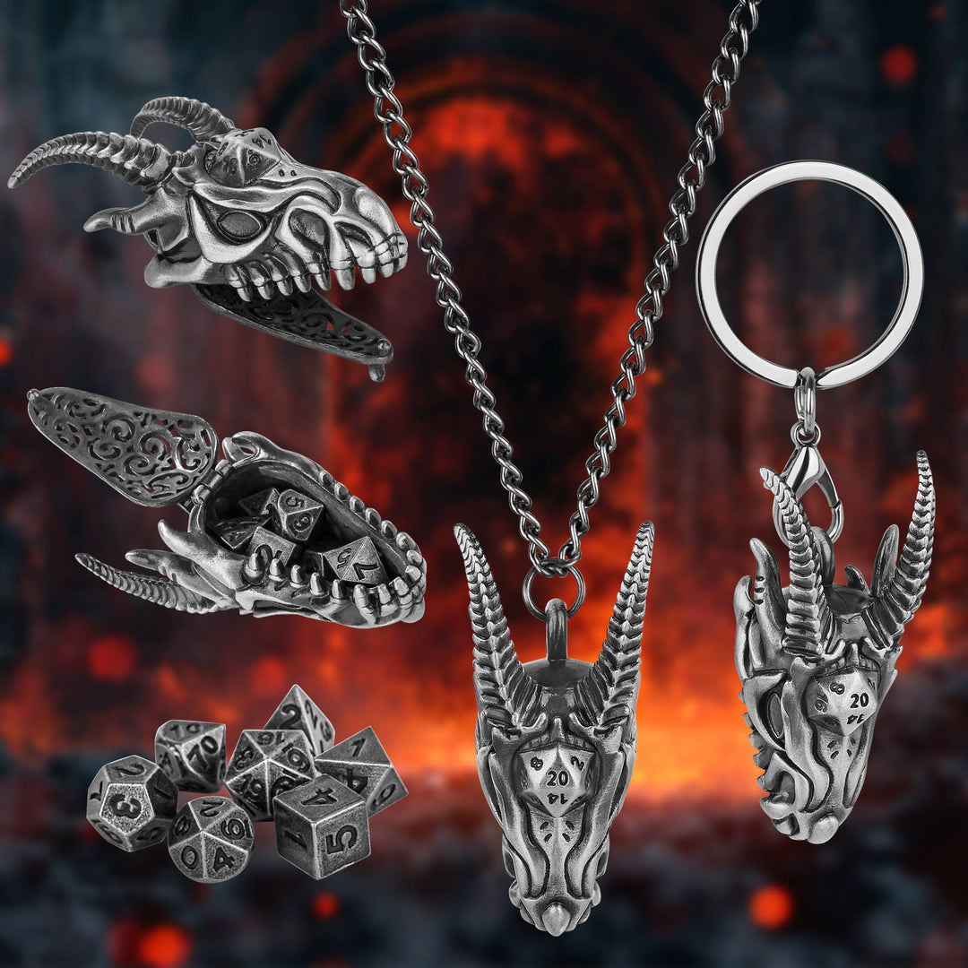 WorldNorse Viking Dragon Head Dice Necklace / Keychain - Keychain + Necklace - Silver - image 4