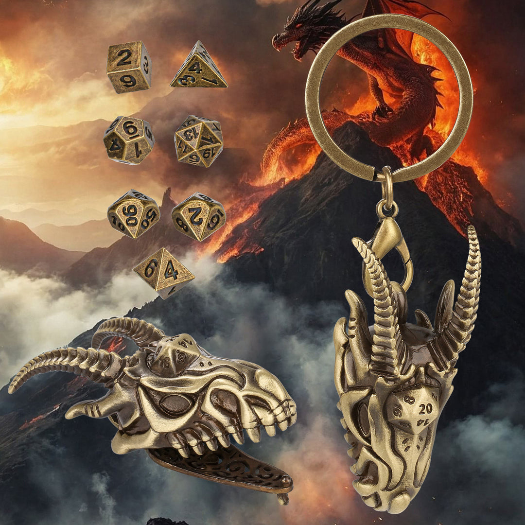 WorldNorse Viking Dragon Head Dice Necklace / Keychain - Keychain - Gold - image 8