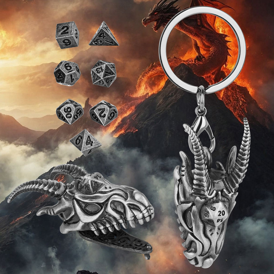 WorldNorse Viking Dragon Head Dice Necklace / Keychain - Keychain - Silver - image 12