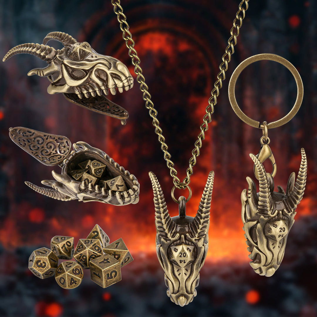 WorldNorse Viking Dragon Head Dice Necklace / Keychain - Keychain + Necklace - Gold - image 1