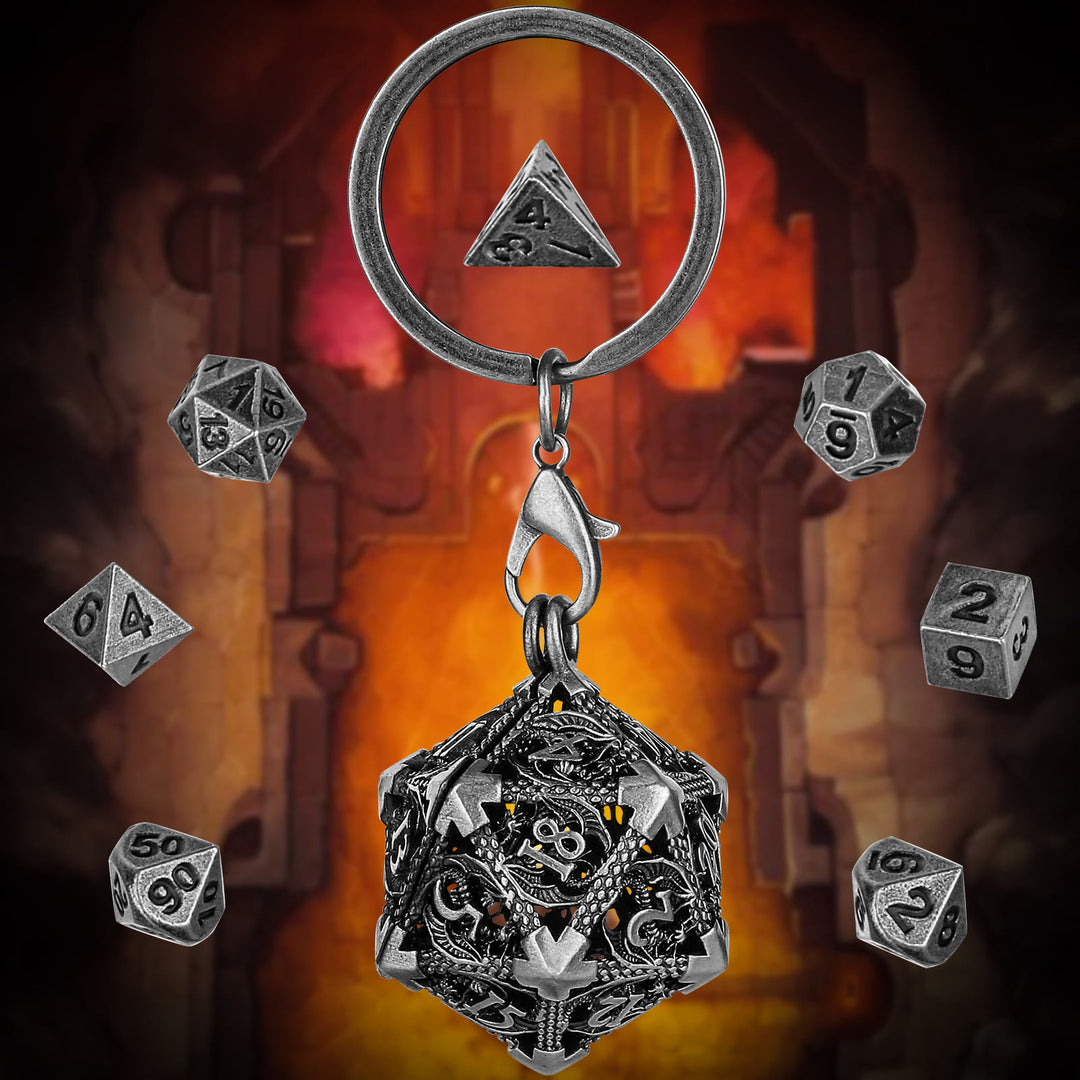 WorldNorse Twenty Sides Hollow Dice Necklace / Waist Chain / Keychain - Keychain - Silver - image 11