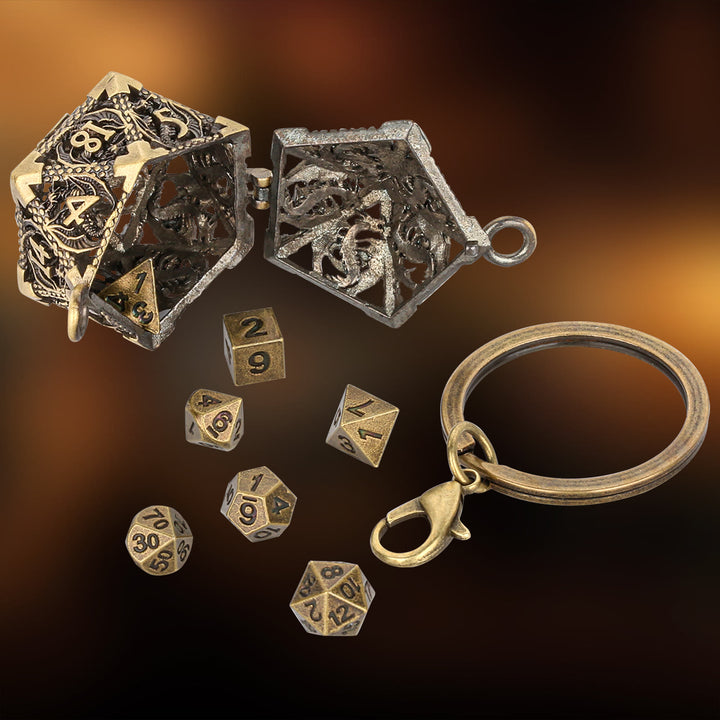 WorldNorse Twenty Sides Hollow Dice Necklace / Waist Chain / Keychain - Keychain - Gold - image 11
