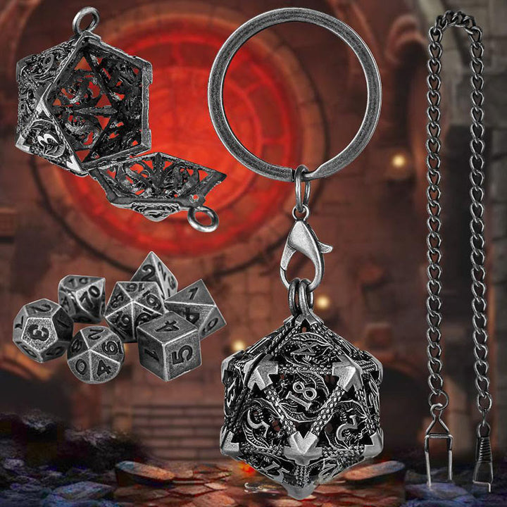 WorldNorse Twenty Sides Hollow Dice Necklace / Waist Chain / Keychain - Keychain + Waist Chain - Silver - image 9