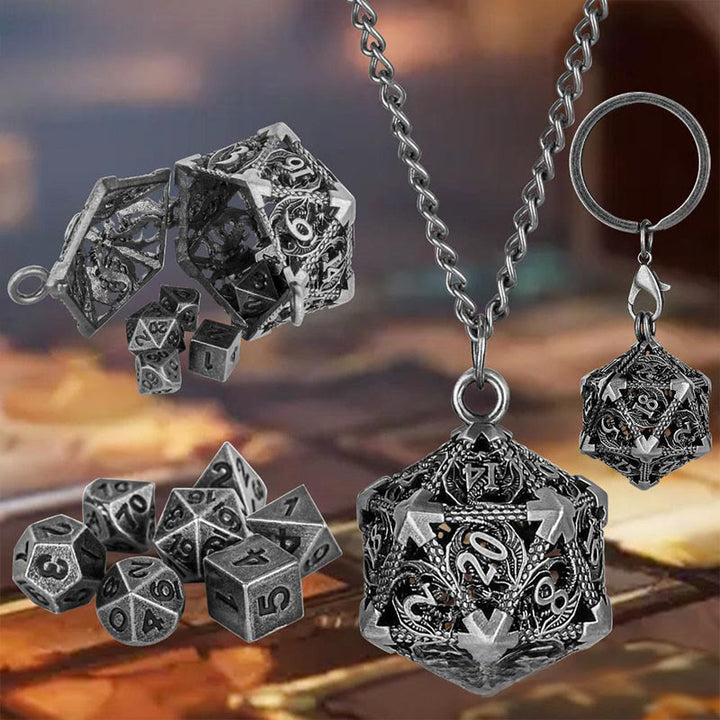 WorldNorse Twenty Sides Hollow Dice Necklace / Waist Chain / Keychain - Keychain + Necklace - Silver - image 4