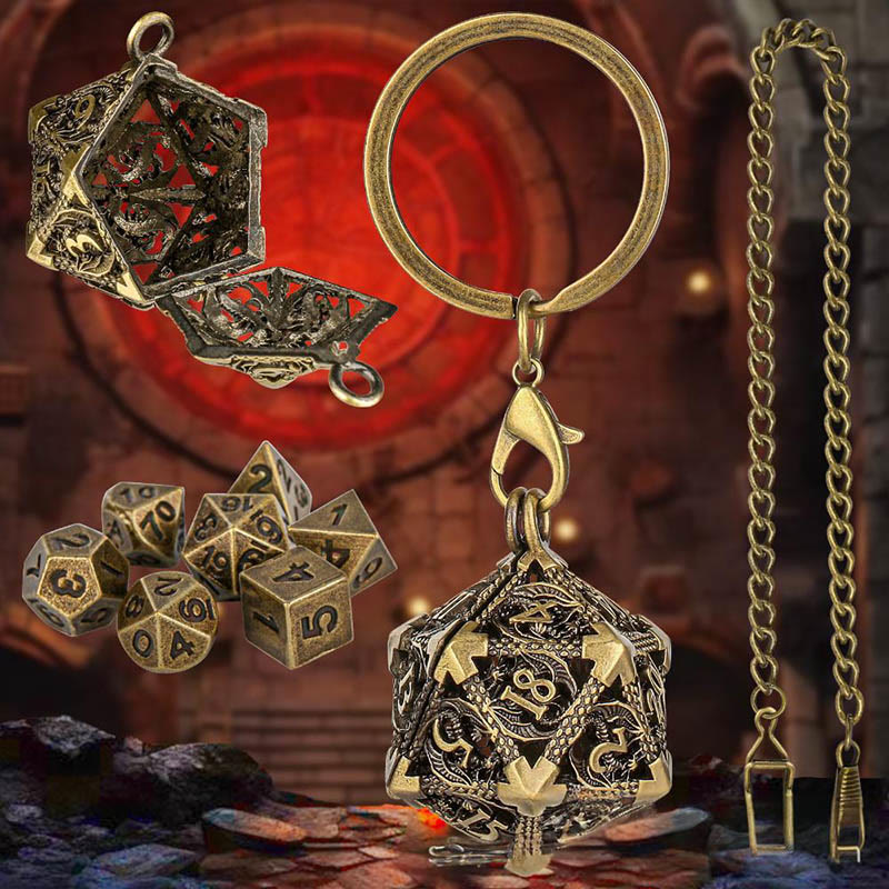 WorldNorse Twenty Sides Hollow Dice Necklace / Waist Chain / Keychain - Keychain + Waist Chain - Gold - image 9