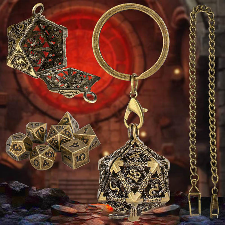 WorldNorse Twenty Sides Hollow Dice Necklace / Waist Chain / Keychain - Keychain + Waist Chain - Gold - image 8