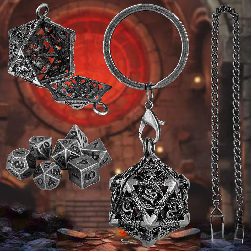WorldNorse Twenty Sides Hollow Dice Necklace / Waist Chain / Keychain - Keychain + Waist Chain - Silver - image 10
