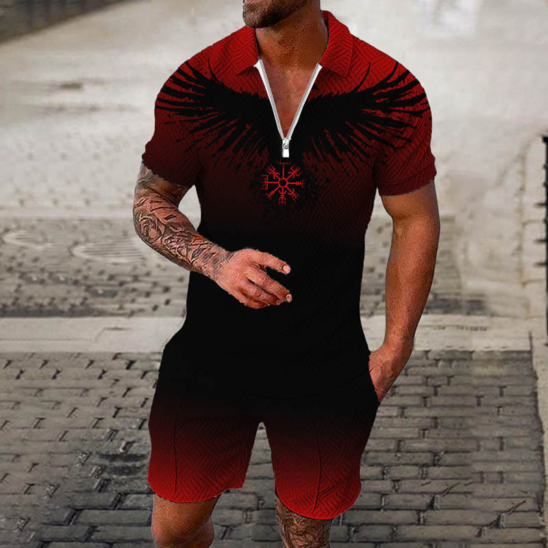 WorldNorse Vegvisir Raven Bleeding Polo Shirt & Shorts Co-Ord Set - Red - US/UK/AU52，EU62 (6XL) - image 0