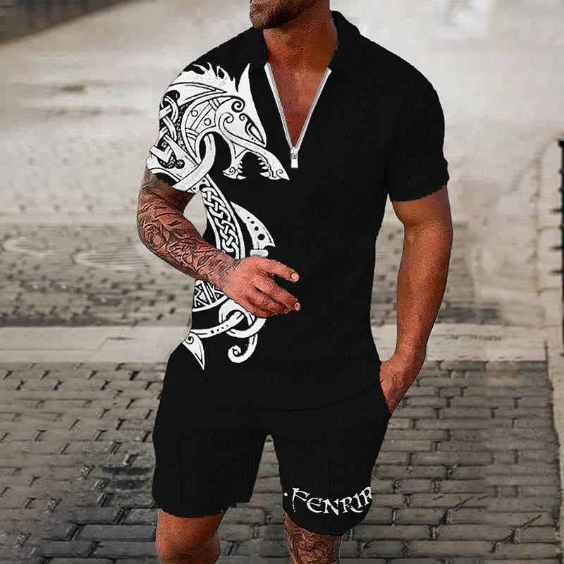 WorldNorse Fenrir Celtic Wolf Polo Shirt & Shorts Co-Ord Set - White - US/UK/AU52，EU62 (6XL) - image 1