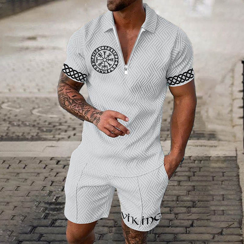 WorldNorse Celtic Knot Vegvisir Polo Shirt & Shorts Co-Ord Set - White - US/UK/AU52，EU62 (6XL) - image 2
