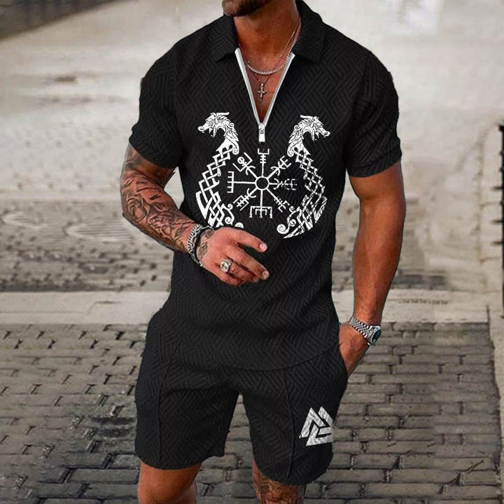 WorldNorse Norse Dragon Valknut Polo Shirt & Shorts Co-Ord Set - Black - US/UK/AU52，EU62 (6XL) - image 2