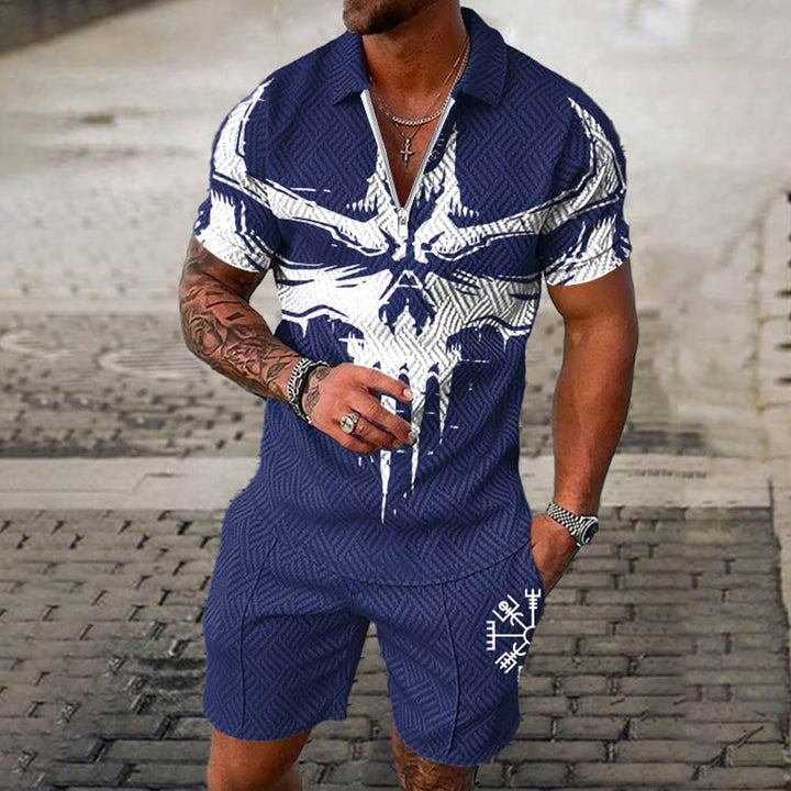 WorldNorse Odin's Fierce & Fearless Polo Shirt & Shorts Co-Ord Set - Blue - US/UK/AU52，EU62 (6XL) - image 1