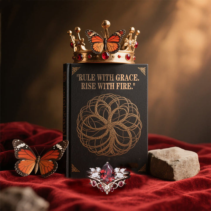 WorldNorse Queen Butterfly Crown Garnet Ring - image 4