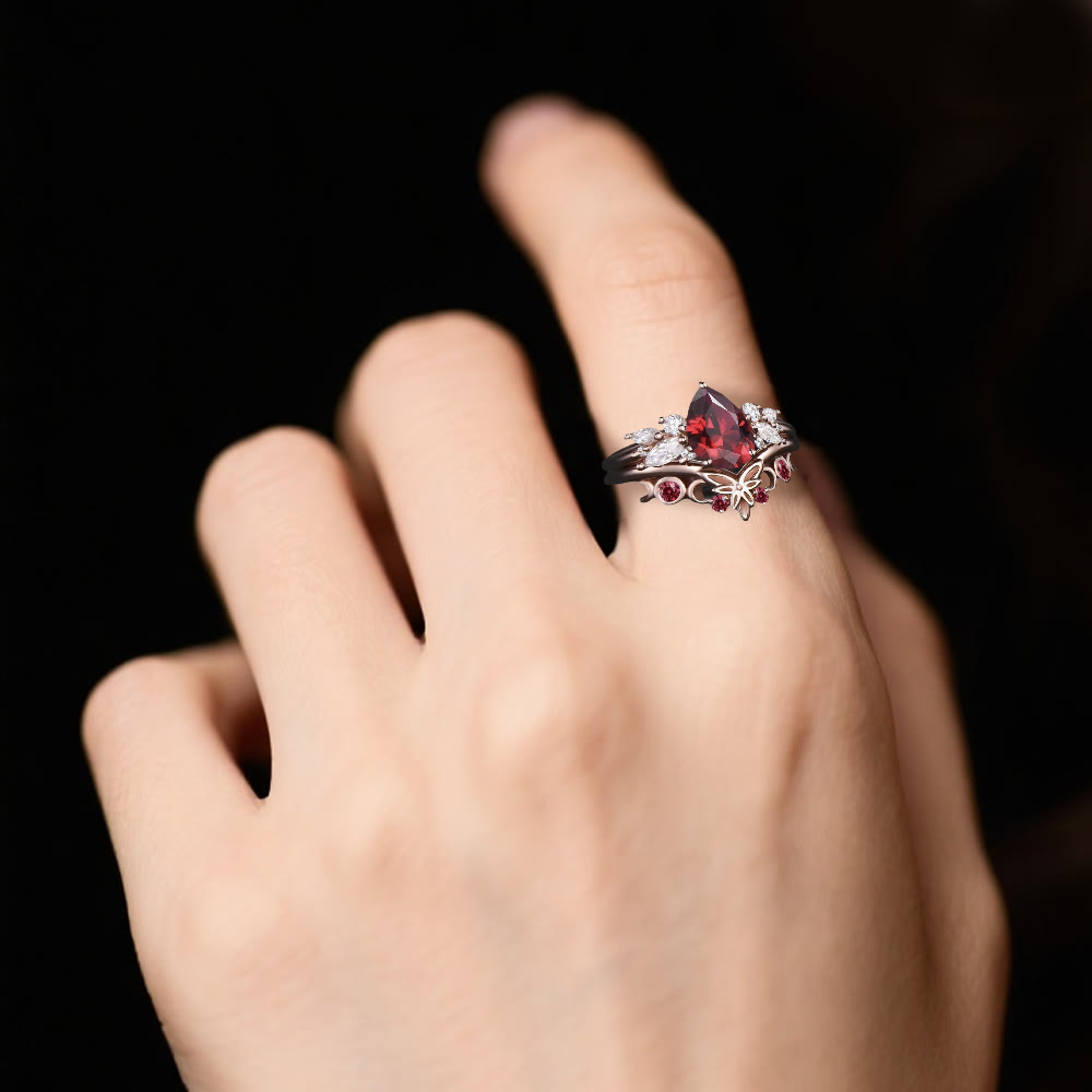 WorldNorse Queen Butterfly Crown Garnet Ring - image 2