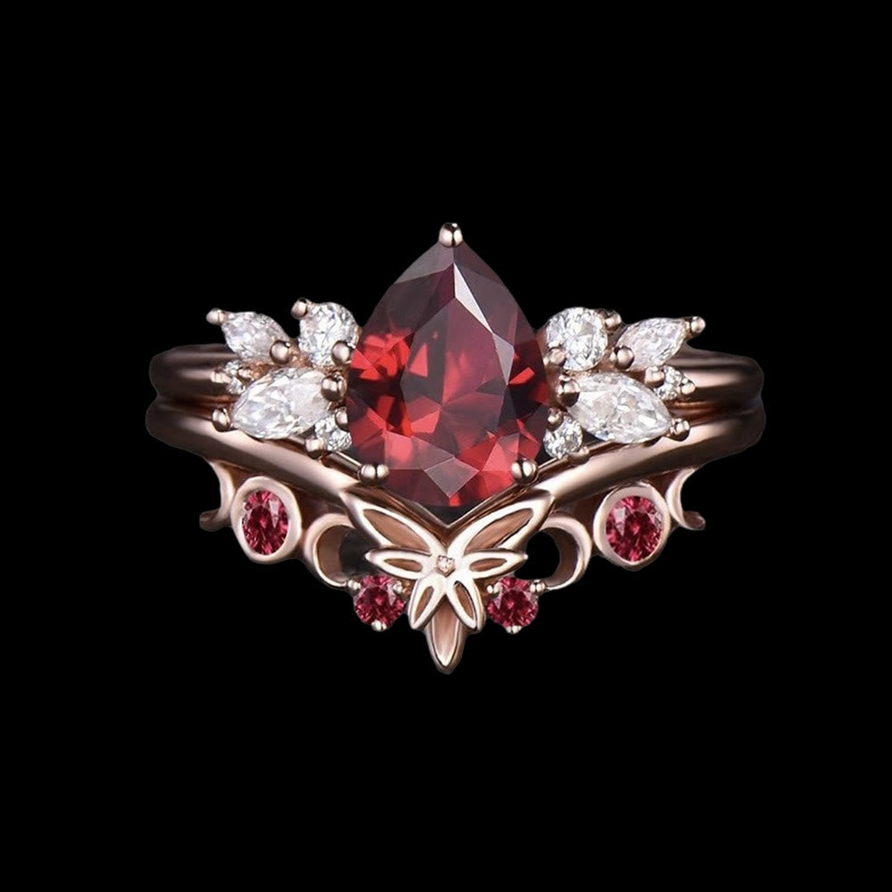 WorldNorse Queen Butterfly Crown Garnet Ring - US 10 - image 1