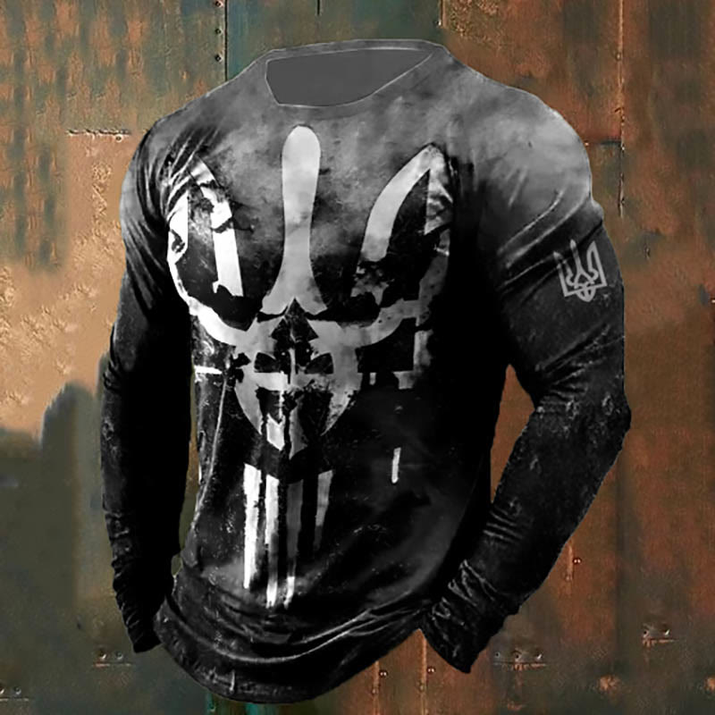 WorldNorse Men's Skull Trident Long T-shirt - Black & Gray - US/UK/AU50，EU60 (5XL) - image 0