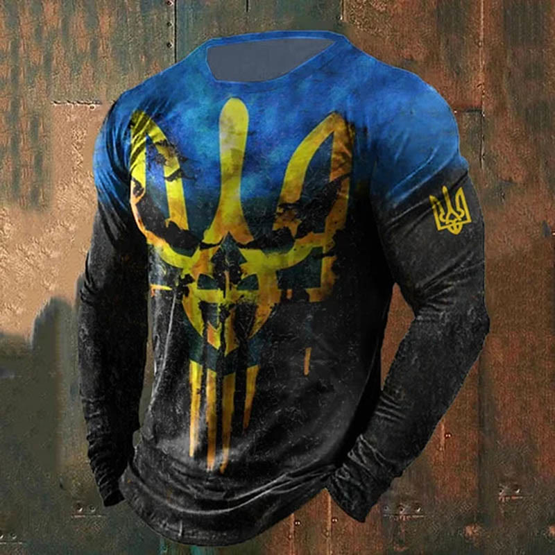 WorldNorse Men's Skull Trident Long T-shirt - Black & Blue - US/UK/AU50，EU60 (5XL) - image 1