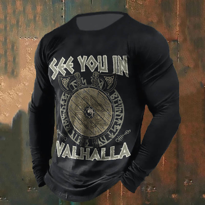 WorldNorse Viking Axe Shield See You In Valhalla Long T-shirt - US/UK/AU50，EU60 (5XL) - image 0