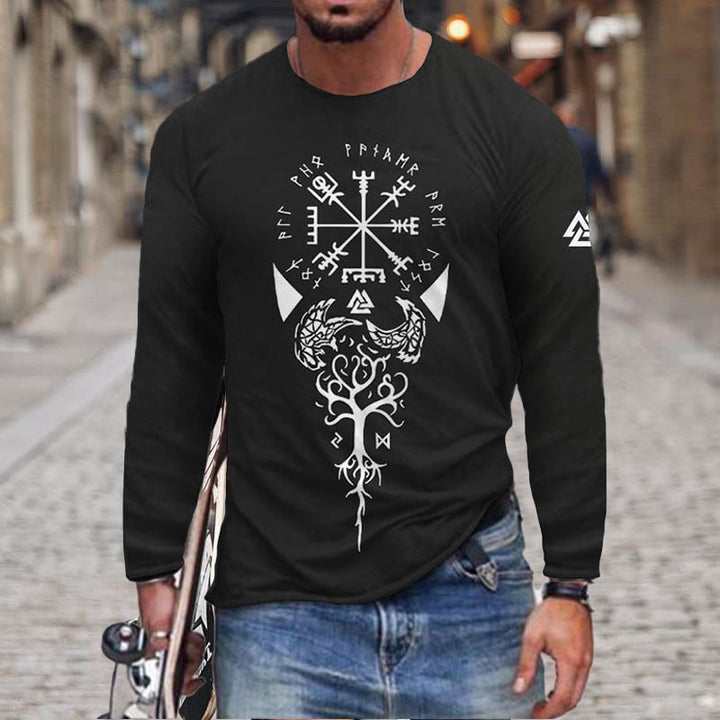 WorldNorse Yggdrasil Vegvisir Raven Totem Long T-shirt - Black - US/UK/AU50，EU60 (5XL) - image 1