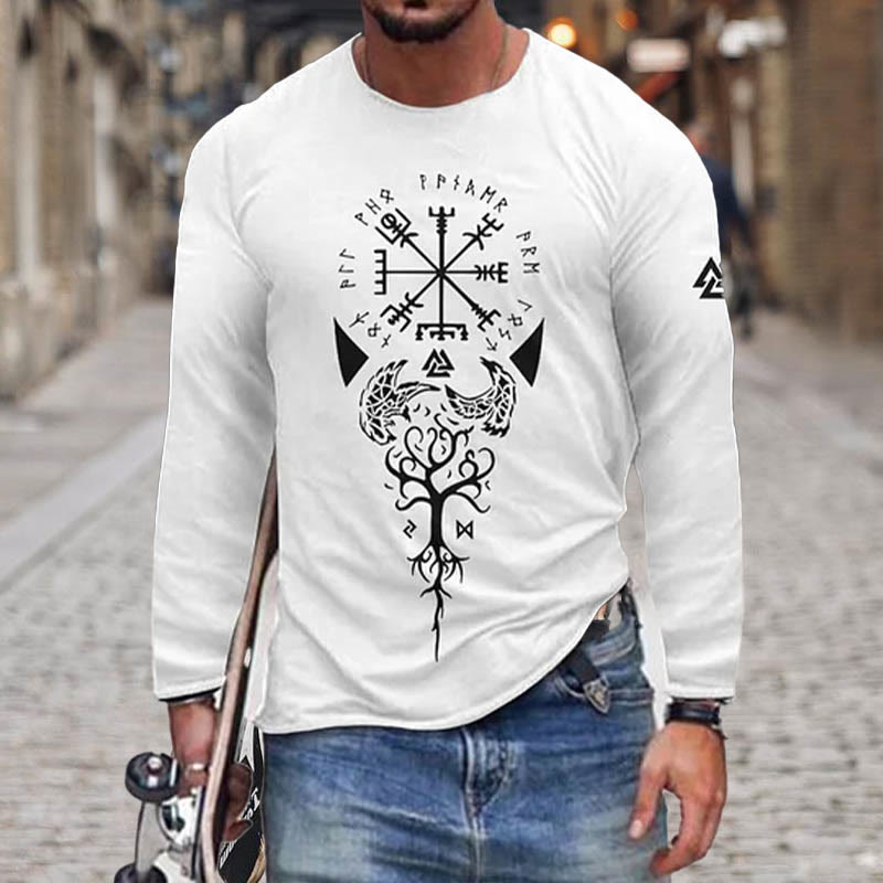 WorldNorse Yggdrasil Vegvisir Raven Totem Long T-shirt - White - US/UK/AU50，EU60 (5XL) - image 0