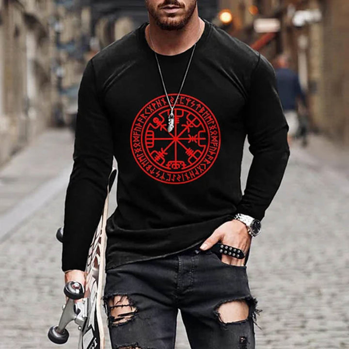 WorldNorse Viking Mythology Vegvisir Compass Long T-shirt - Red - US/UK/AU50，EU60 (5XL) - image 1