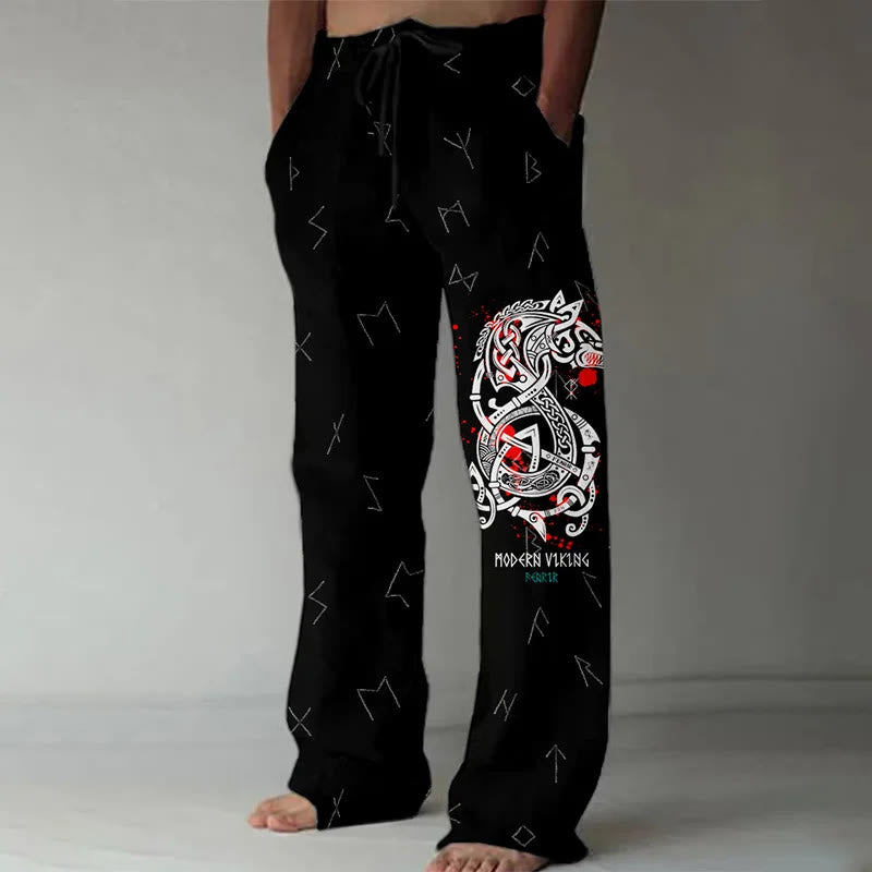 WorldNorse Viking Rune Wolf Graphic Casual Pants - US/UK/AU52，EU62 (6XL) - image 1