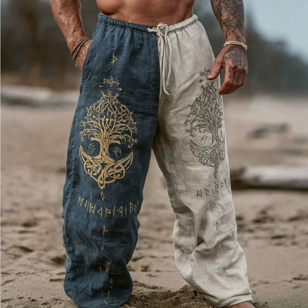 WorldNorse Vintage Tree Of Life Rune Linen Pants - US/UK/AU50，EU60 (5XL) - image 1