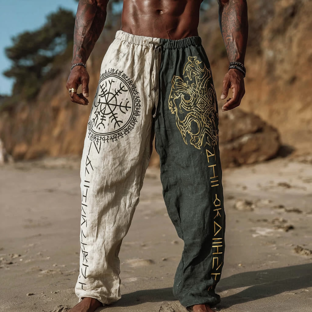 WorldNorse Mythology Rune Helm Of Awe Printed Linen Pants - US/UK/AU50，EU60 (5XL) - image 1