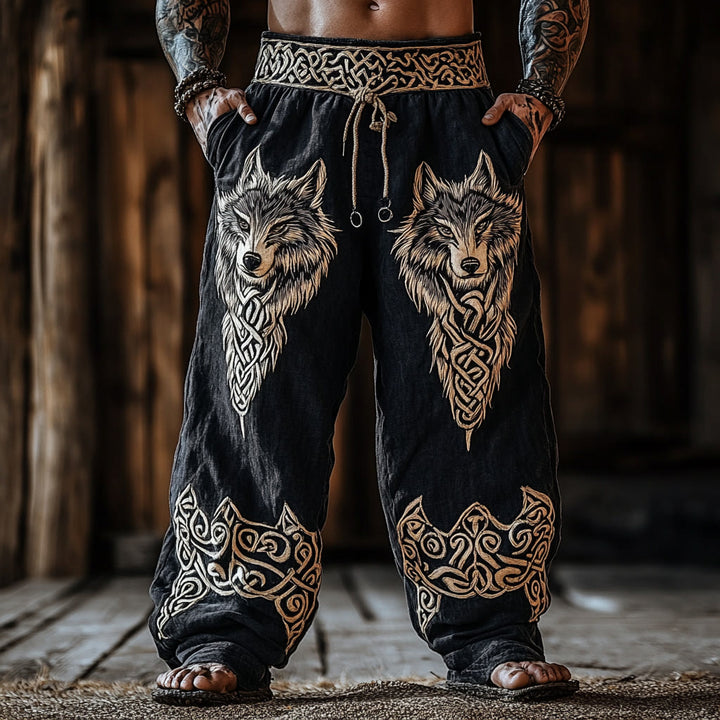 WorldNorse Viking Wolves Celtic Knot Linen Pants - US/UK/AU50，EU60 (5XL) - image 1