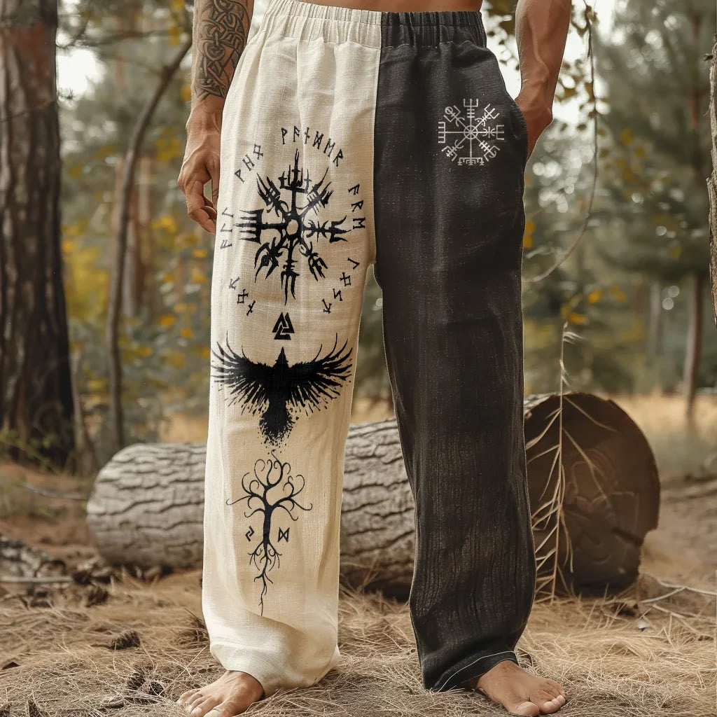 WorldNorse Viking Raven Vegvisir Yggdrasil Linen Pants - US/UK/AU50，EU60 (5XL) - image 1