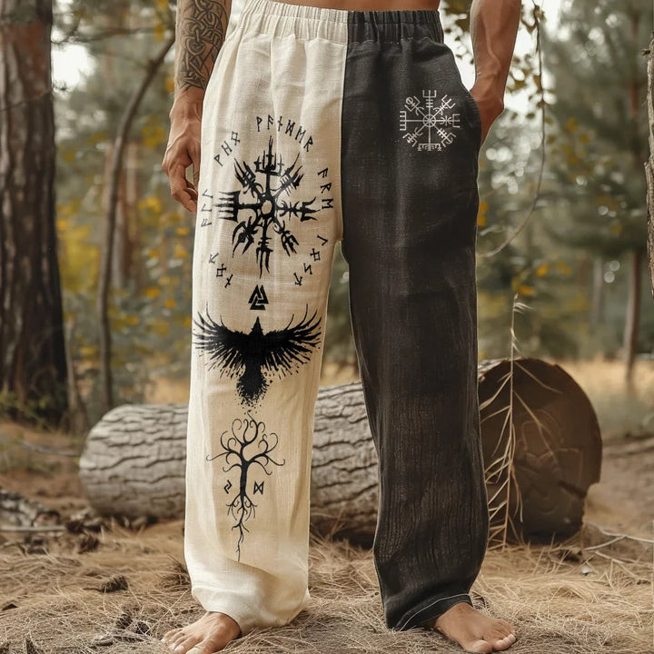 WorldNorse Viking Raven Vegvisir Yggdrasil Linen Pants - US/UK/AU50，EU60 (5XL) - image 0