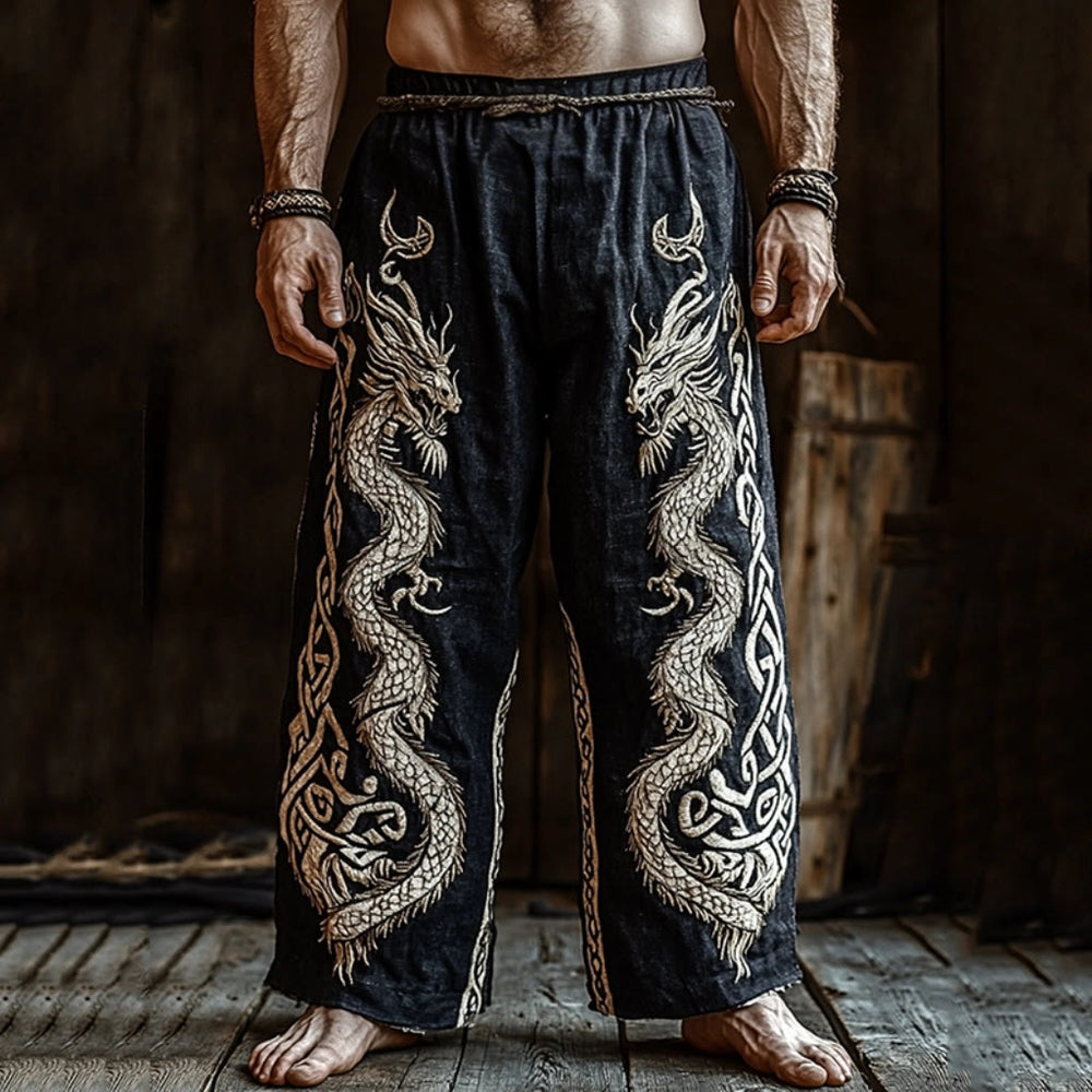 WorldNorse Mythology Norse Dragon Printed Linen Pants - image 2
