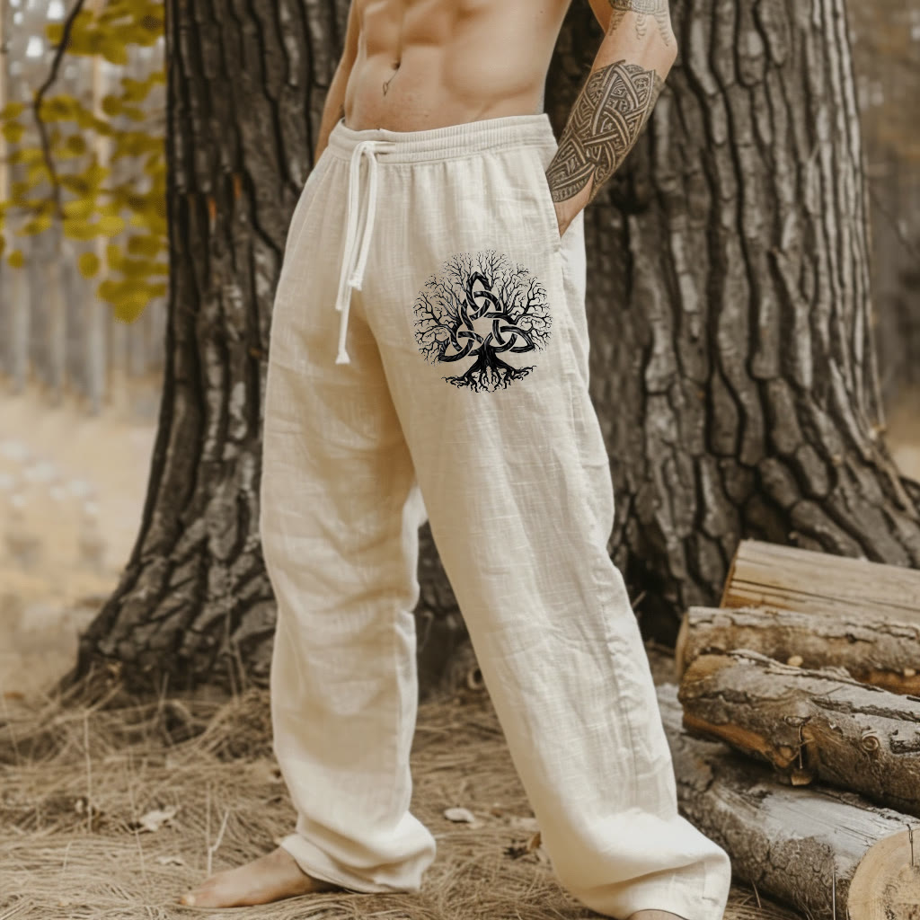 WorldNorse Viking Tree Of Life Triquetra Linen Pants - US/UK/AU50，EU60 (5XL) - image 0