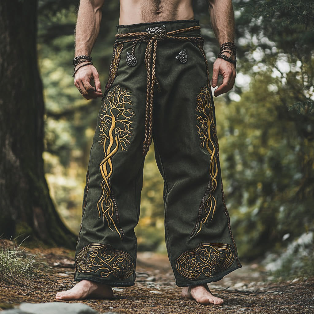 WorldNorse Gold Tree Of Life Celtic Knot Linen Pants - US/UK/AU50，EU60 (5XL) - image 1