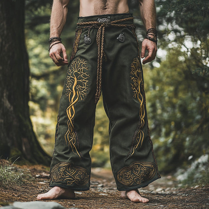 WorldNorse Gold Tree Of Life Celtic Knot Linen Pants - US/UK/AU50，EU60 (5XL) - image 1