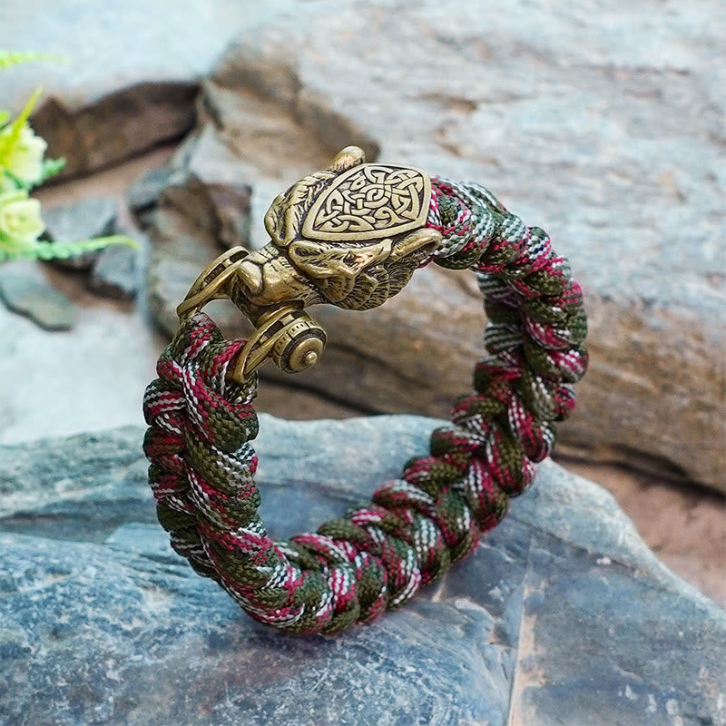 WorldNorse Viking Leopard Shield Paracord Braided Bracelet - Red & Green - Inner Circumference: 24cm (Full Length 28cm) - image 6
