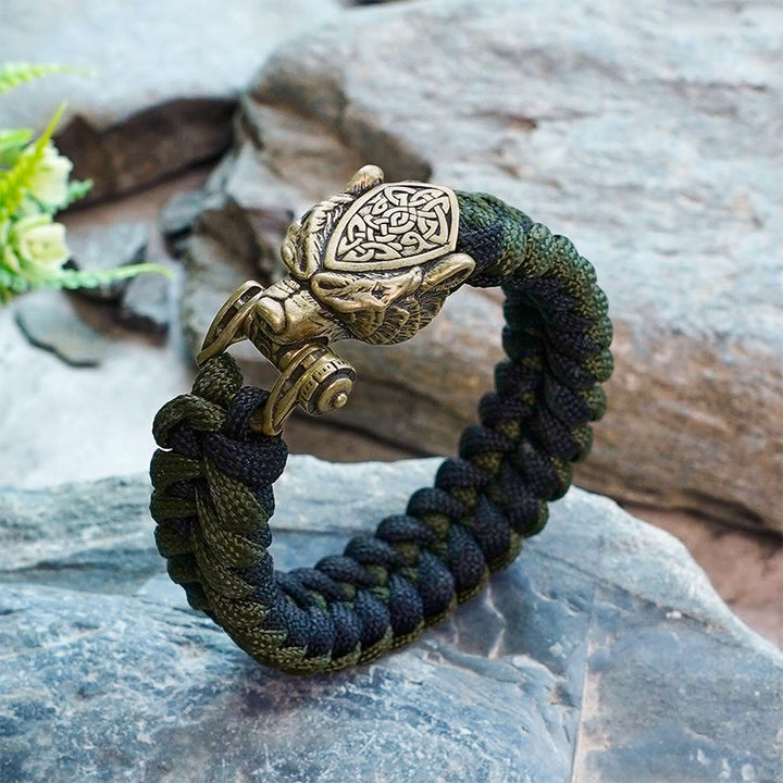 WorldNorse Viking Leopard Shield Paracord Braided Bracelet - Green & Black - Inner Circumference: 24cm (Full Length 28cm) - image 9