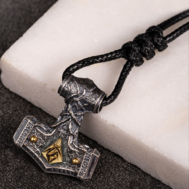 WorldNorse 925 Sterling Silver Mjolnir Stonehenge Necklace - With Wax Rope - image 1