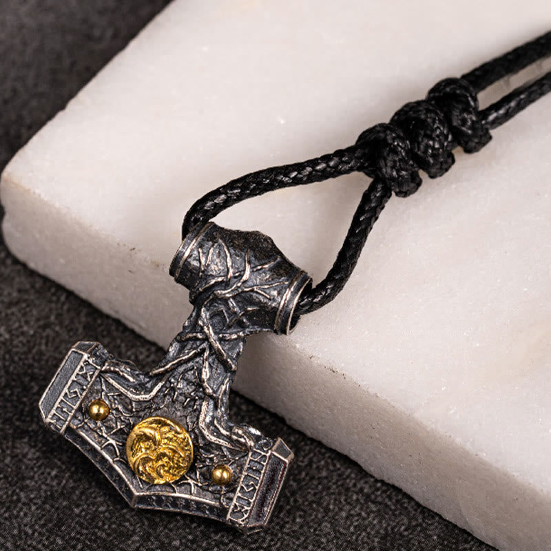 WorldNorse 925 Sterling Silver Mjolnir Norse Beast Emblem Necklace - With Wax Rope - image 2