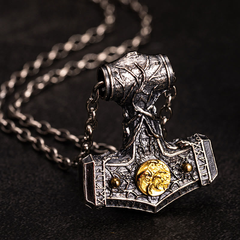 WorldNorse 925 Sterling Silver Mjolnir Norse Beast Emblem Necklace - With Chain - image 1
