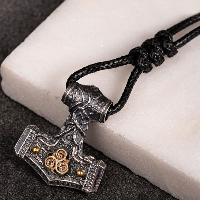WorldNorse Handcrafted 925 Silver Thor Hammer Hurricane Force Necklace - With Wax Rope - image 1