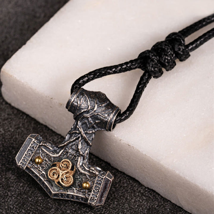 WorldNorse 925 Sterling Silver Thor Hammer Hurricane Force Necklace - With Wax Rope - image 1