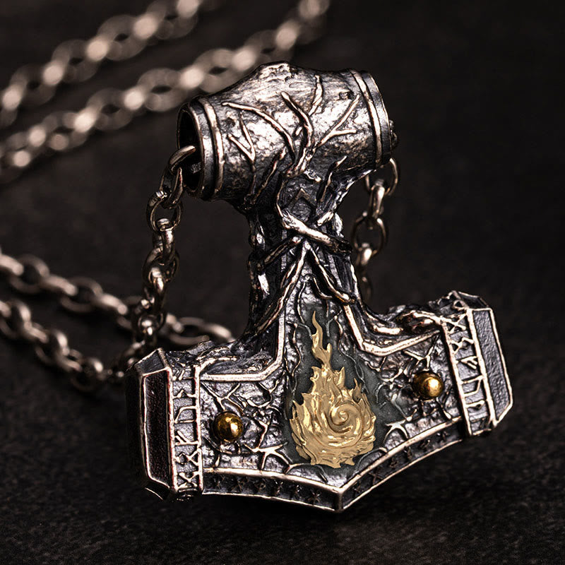 WorldNorse 925 Sterling Silver Thor Hammer Song Of Flame Necklace - With Chain - image 1