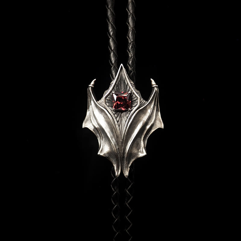 WorldNorse 925 Sterling Silver Gothic Wing Bolo Tie Necklace - With Genuine Leather Strap - image 1