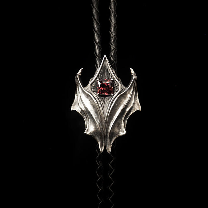 WorldNorse 925 Sterling Silver Gothic Wing Bolo Tie Necklace - With Genuine Leather Strap - image 1